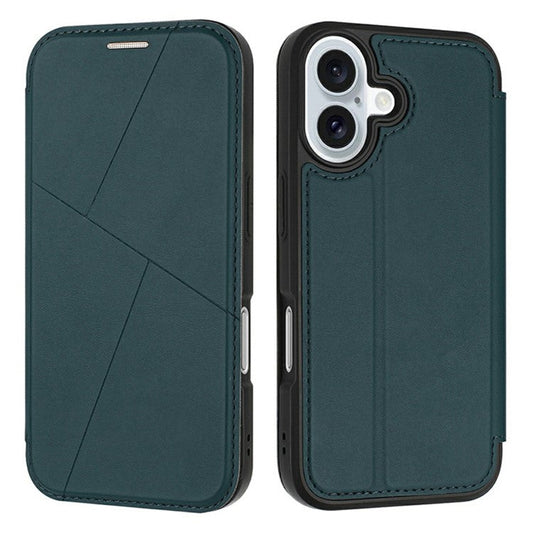 For iPhone 16 Plus Case Magnetic Closure Card Slot Leather Flip Phone Cover - Green