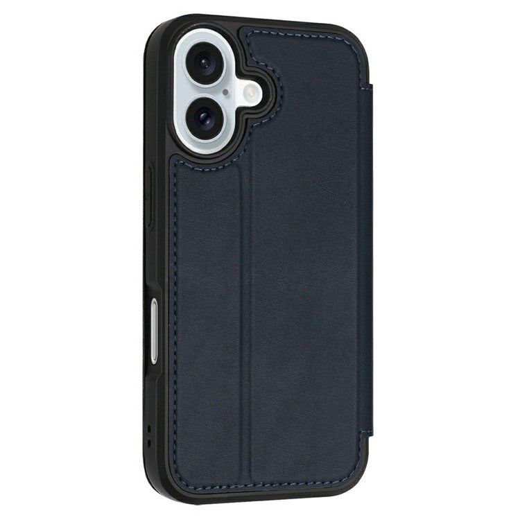 For iPhone 16 Case Magnetic Closure Card Slot Leather Flip Phone Cover - Midnight Blue