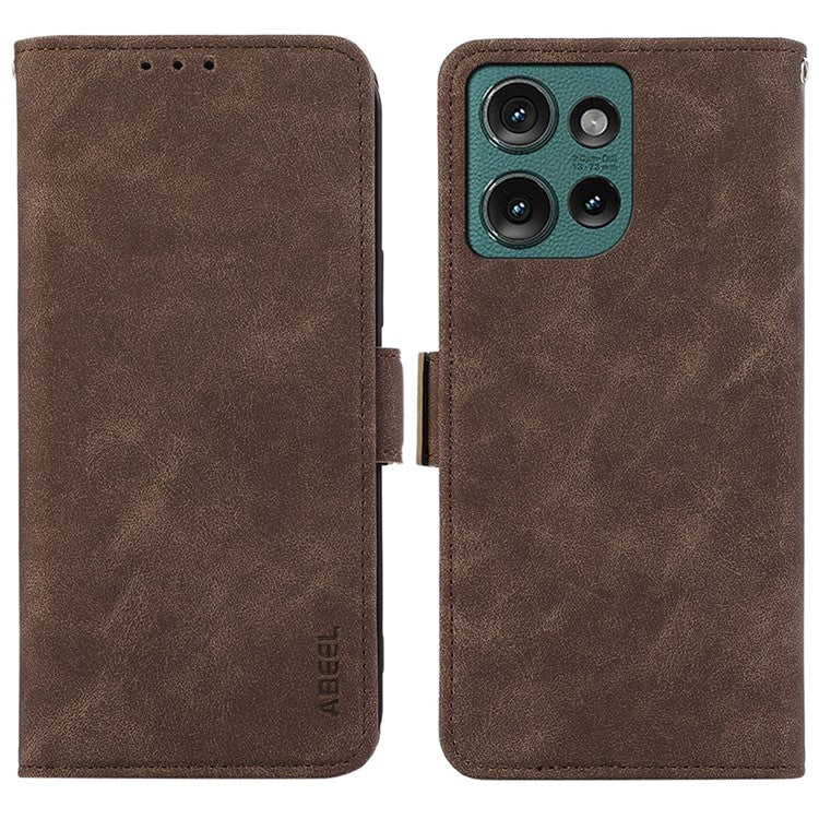 ABEEL For Motorola Edge 50 Neo 5G / Moto S50 5G / Thinkphone 25 5G Case PU Leather Folio Stand View RFID Blocking Phone Cover - Brown