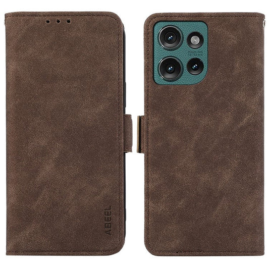 ABEEL For Motorola Edge 50 Neo 5G / Moto S50 5G / Thinkphone 25 5G Case PU Leather Folio Stand View RFID Blocking Phone Cover - Brown