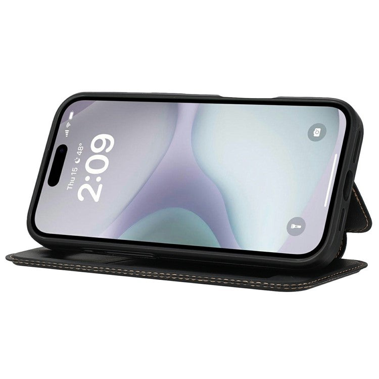 For iPhone 16 Pro Case Magnetic Closure Card Slot Leather Flip Phone Cover - Midnight Blue