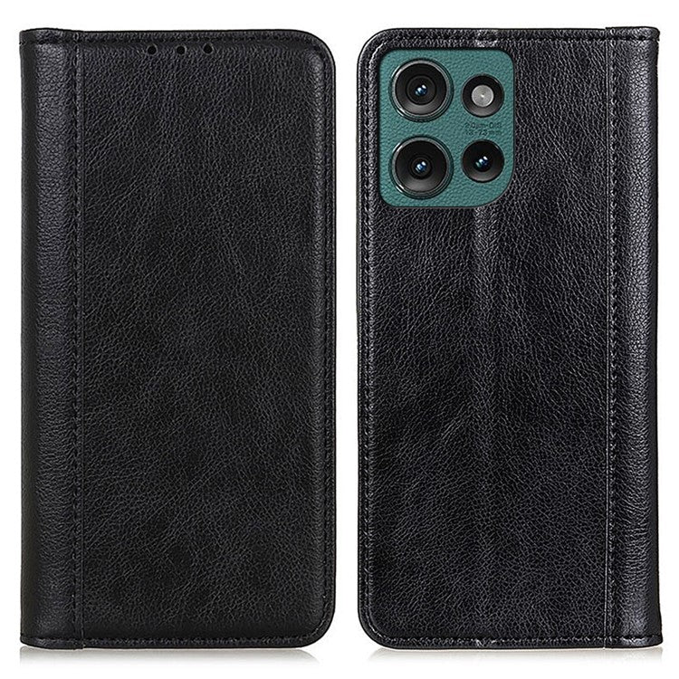 For Motorola Edge 50 Neo 5G / Moto S50 5G / Thinkphone 25 5G Stand Case Split Leather Litchi Texture Wallet Phone Cover - Black