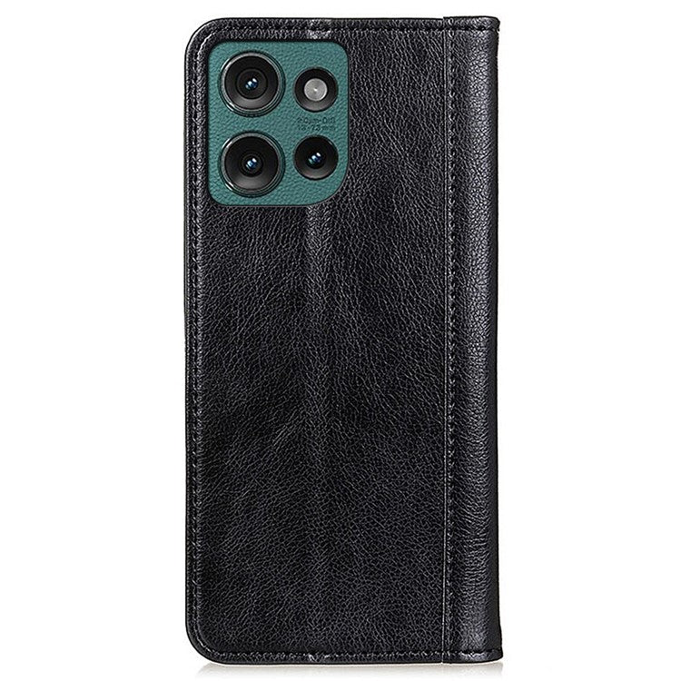 For Motorola Edge 50 Neo 5G / Moto S50 5G / Thinkphone 25 5G Stand Case Split Leather Litchi Texture Wallet Phone Cover - Black