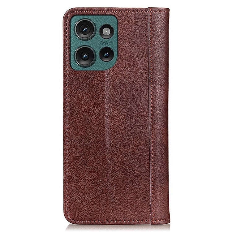 For Motorola Edge 50 Neo 5G / Moto S50 5G / Thinkphone 25 5G Stand Case Split Leather Litchi Texture Wallet Phone Cover - Brown
