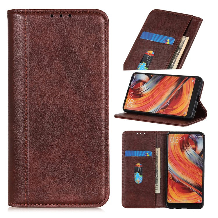 For Motorola Edge 50 Neo 5G / Moto S50 5G / Thinkphone 25 5G Stand Case Split Leather Litchi Texture Wallet Phone Cover - Brown