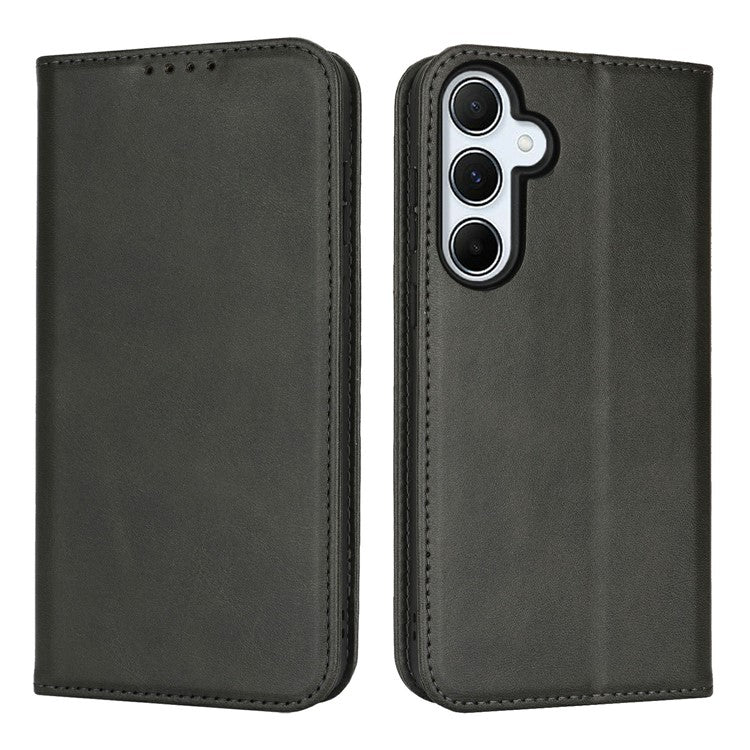 For Samsung Galaxy S24 FE Case PU Leather Calf Textured Magnetic Closing Smart Phone Cover - Black