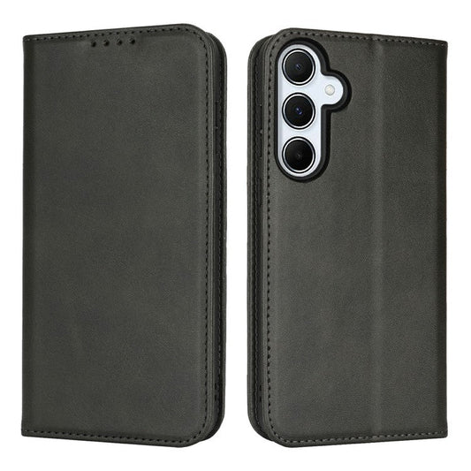 For Samsung Galaxy S24 FE Case PU Leather Calf Textured Magnetic Closing Smart Phone Cover - Black