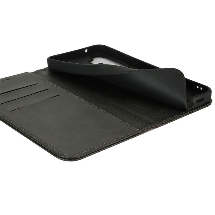 For Samsung Galaxy S24 FE Case PU Leather Calf Textured Magnetic Closing Smart Phone Cover - Black