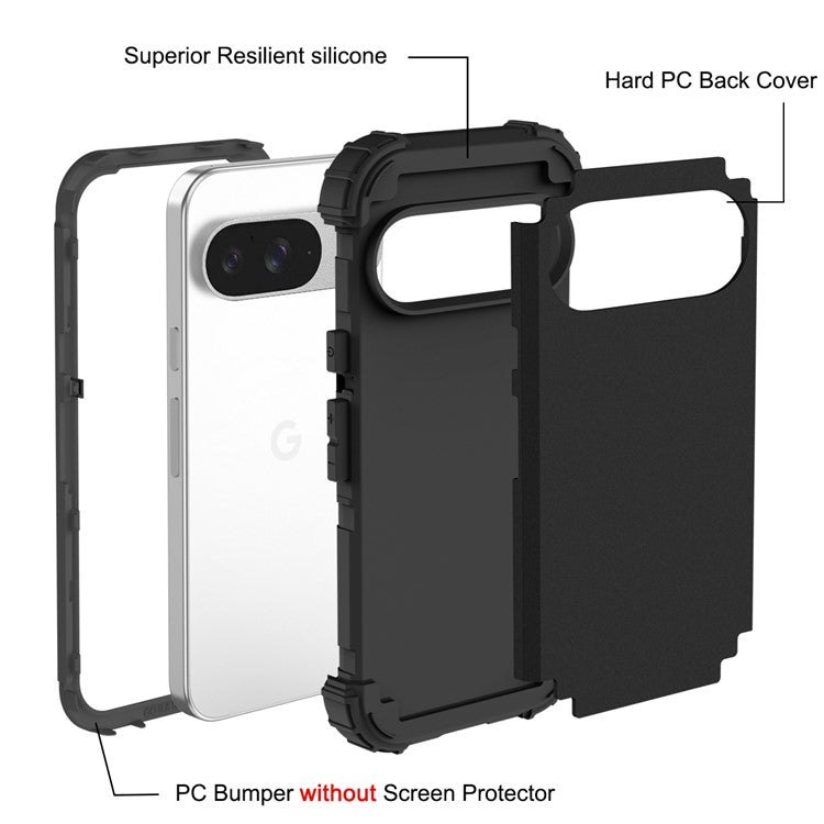 L-Style For Google Pixel 9 Case Shockproof PC + TPU Phone Back Cover - Black