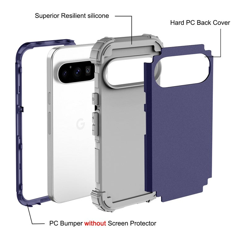 L-Style For Google Pixel 9 Pro Case Shockproof PC + TPU Phone Back Cover - Navy Blue  /  Dark Grey