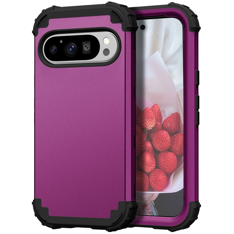 L-Style For Google Pixel 9 Pro Case Shockproof PC + TPU Phone Back Cover - Dark Purple  /  Black