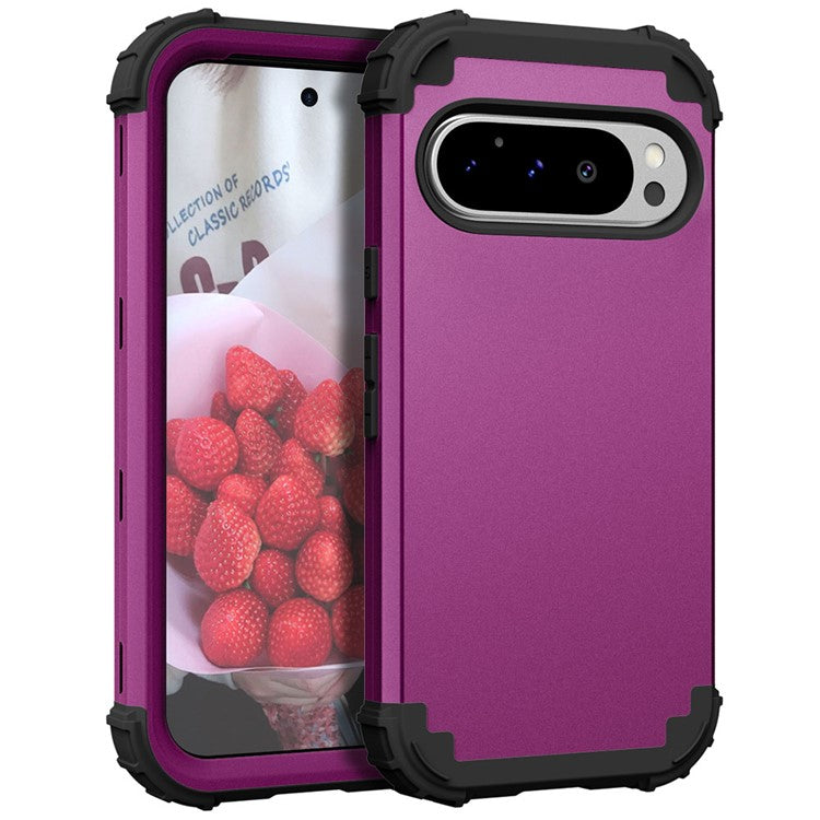 L-Style For Google Pixel 9 Pro Case Shockproof PC + TPU Phone Back Cover - Dark Purple  /  Black