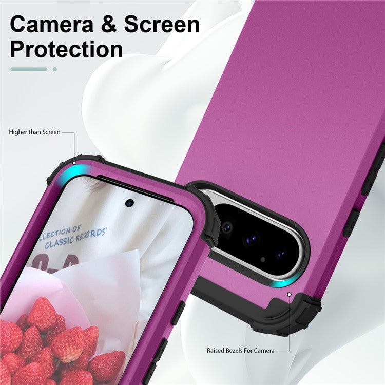 L-Style For Google Pixel 9 Pro Case Shockproof PC + TPU Phone Back Cover - Dark Purple  /  Black