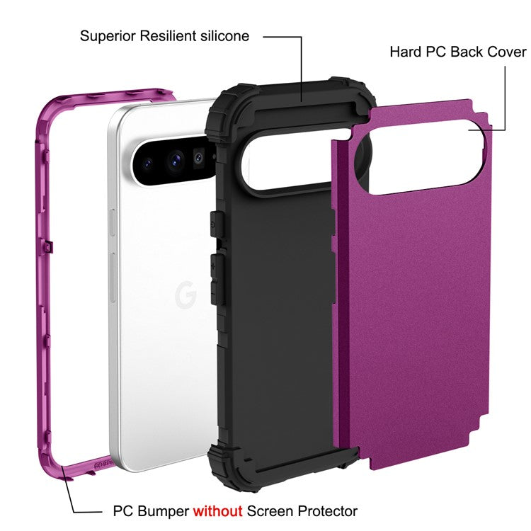 L-Style For Google Pixel 9 Pro XL Case Shockproof PC + TPU Phone Back Cover - Dark Purple  /  Black