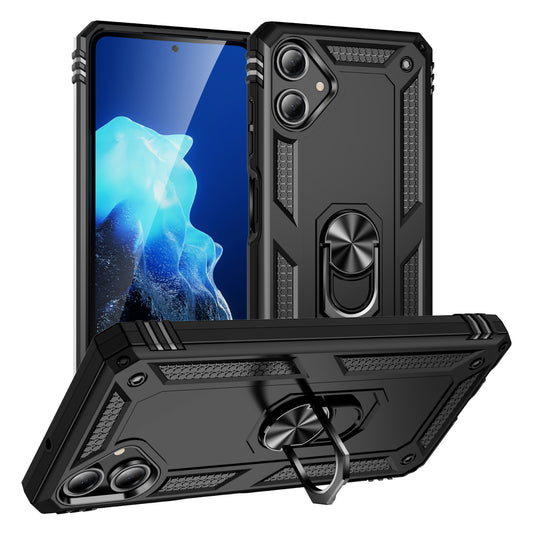 For Samsung Galaxy A06 Case PC+TPU Phone Cover with Rotary Ring Kickstand - Black