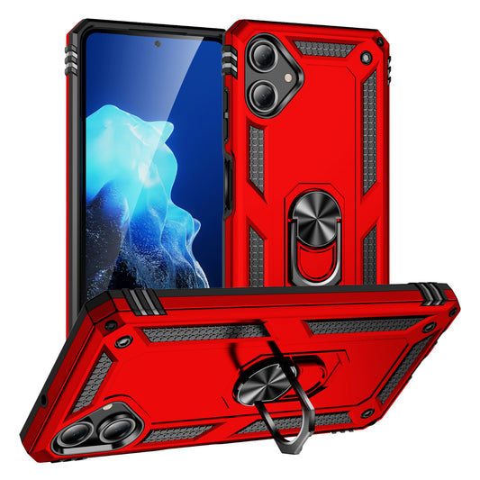 For Samsung Galaxy A06 Case PC+TPU Phone Cover with Rotary Ring Kickstand - Red