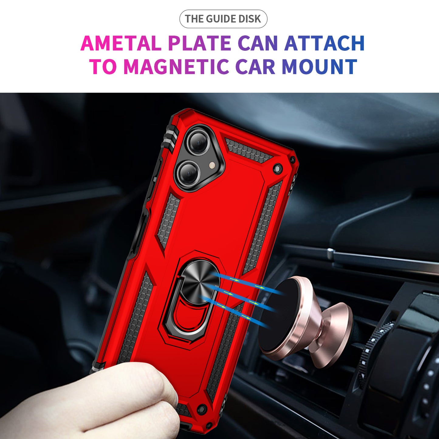 For Samsung Galaxy A06 Case PC+TPU Phone Cover with Rotary Ring Kickstand - Red