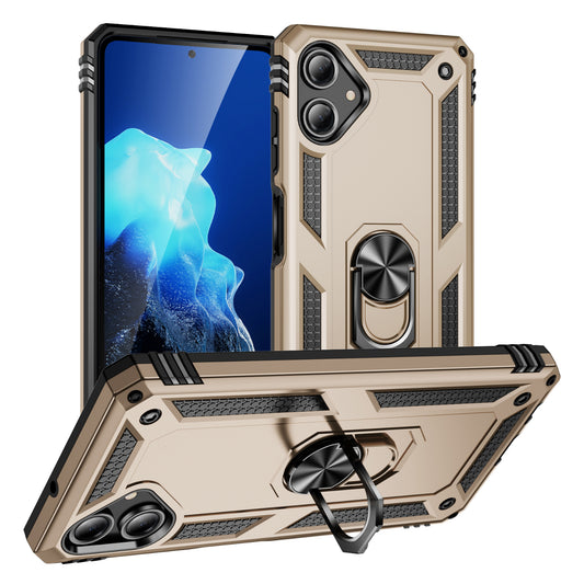 For Samsung Galaxy A06 Case PC+TPU Phone Cover with Rotary Ring Kickstand - Gold