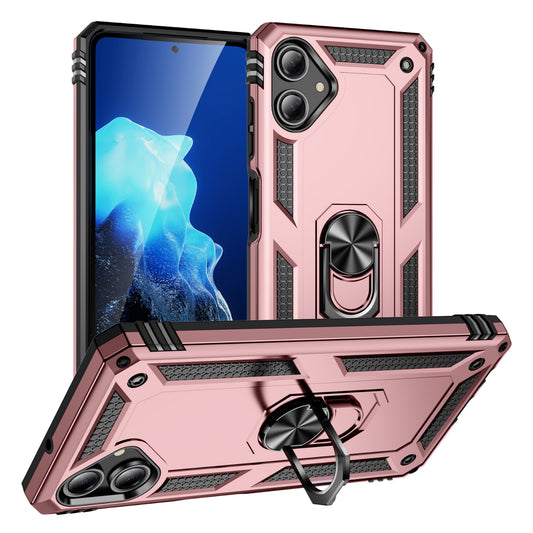 For Samsung Galaxy A06 Case PC+TPU Phone Cover with Rotary Ring Kickstand - Rose Gold