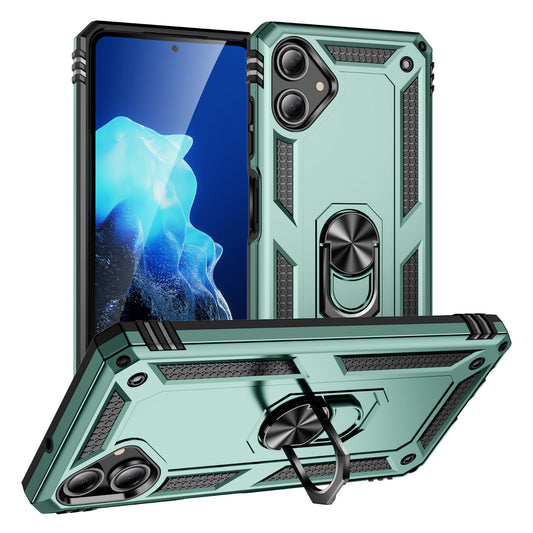 For Samsung Galaxy A06 Case PC+TPU Phone Cover with Rotary Ring Kickstand - Blackish Green