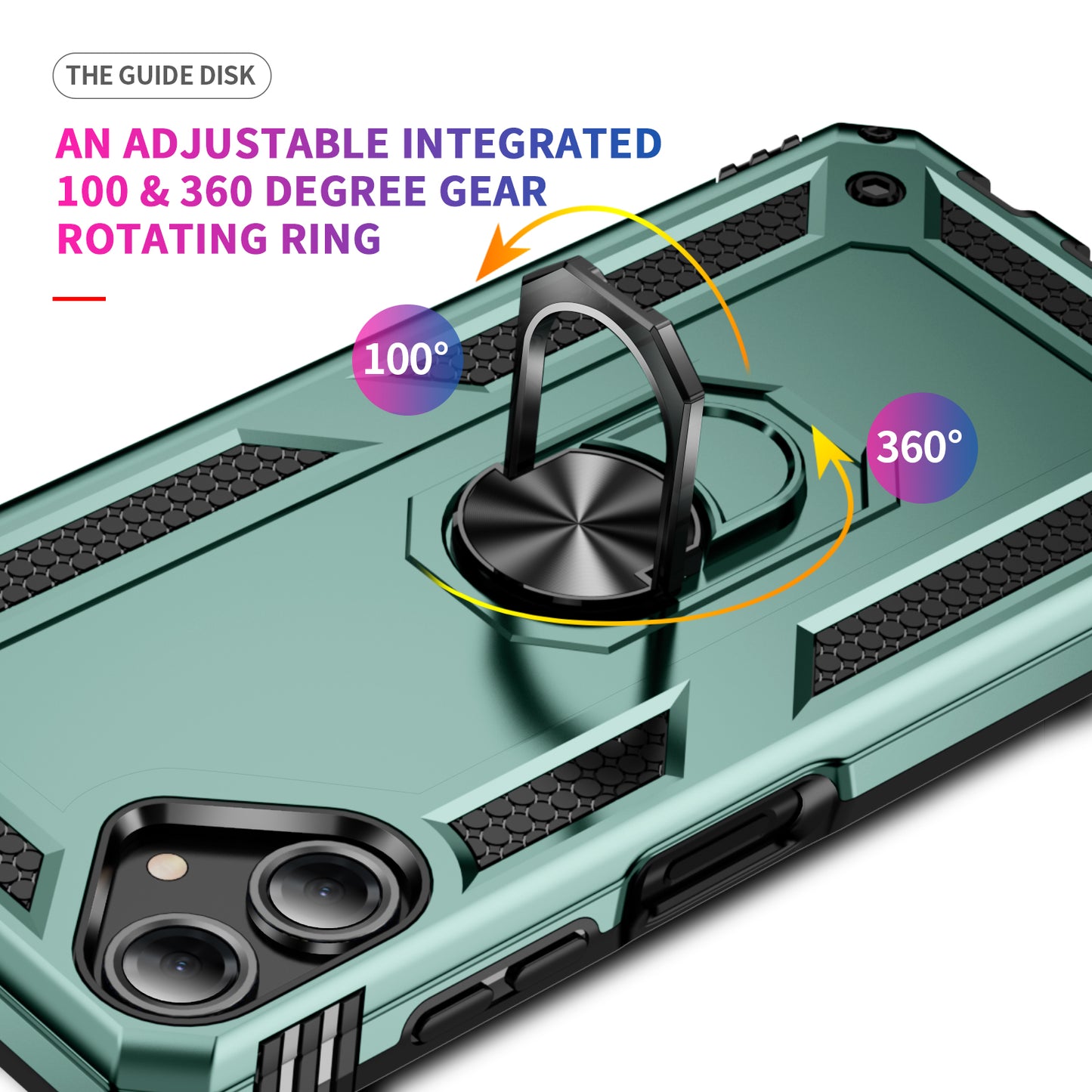 For Samsung Galaxy A06 Case PC+TPU Phone Cover with Rotary Ring Kickstand - Blackish Green