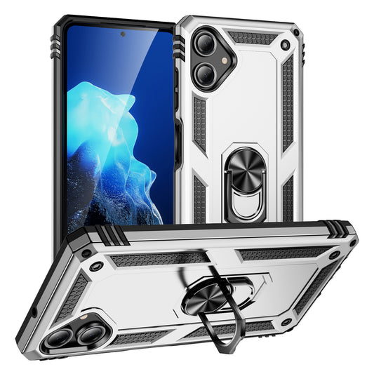 For Samsung Galaxy A06 Case PC+TPU Phone Cover with Rotary Ring Kickstand - Silver