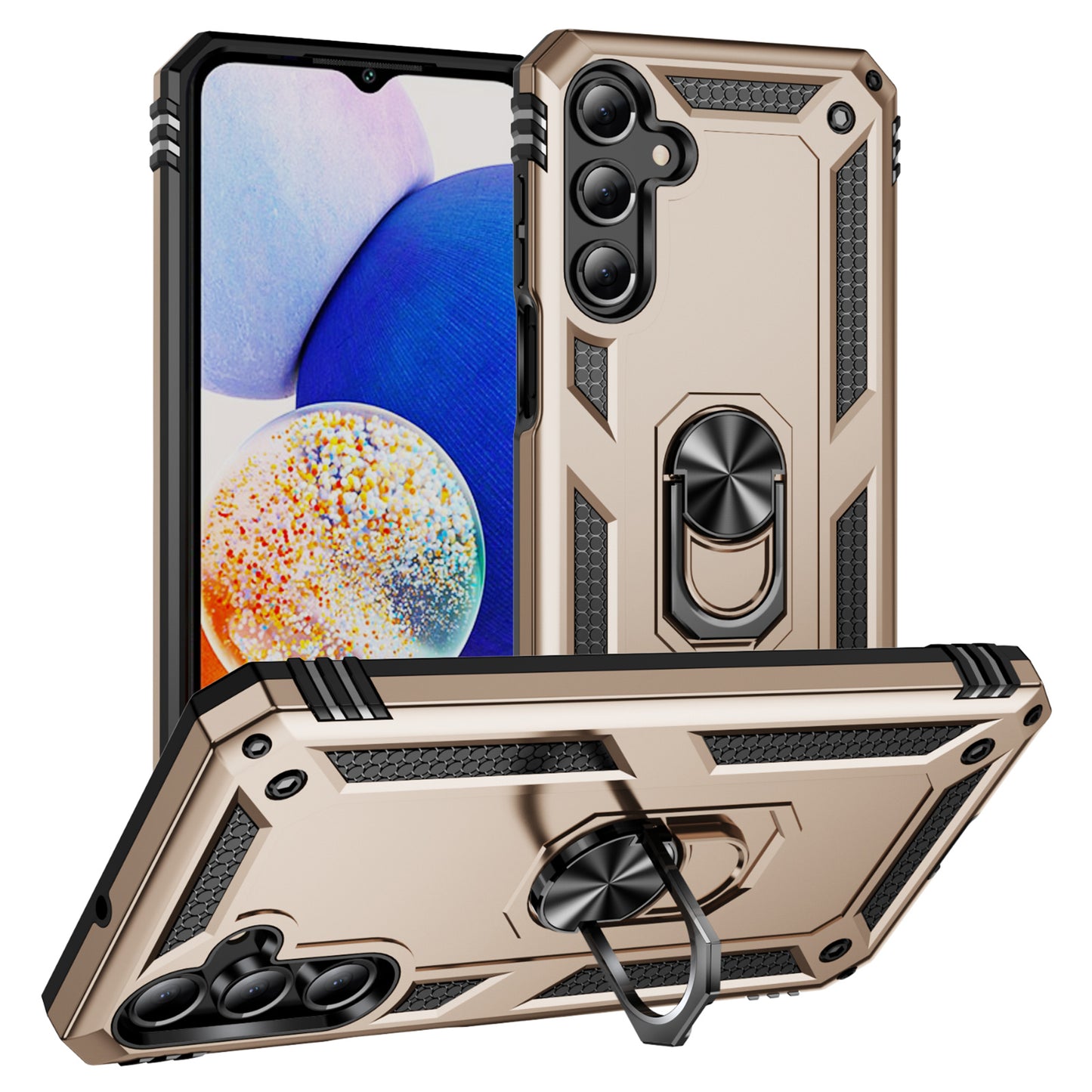 For Samsung Galaxy A16 5G / A16 4G Case PC+TPU Phone Cover with Rotary Ring Kickstand - Gold