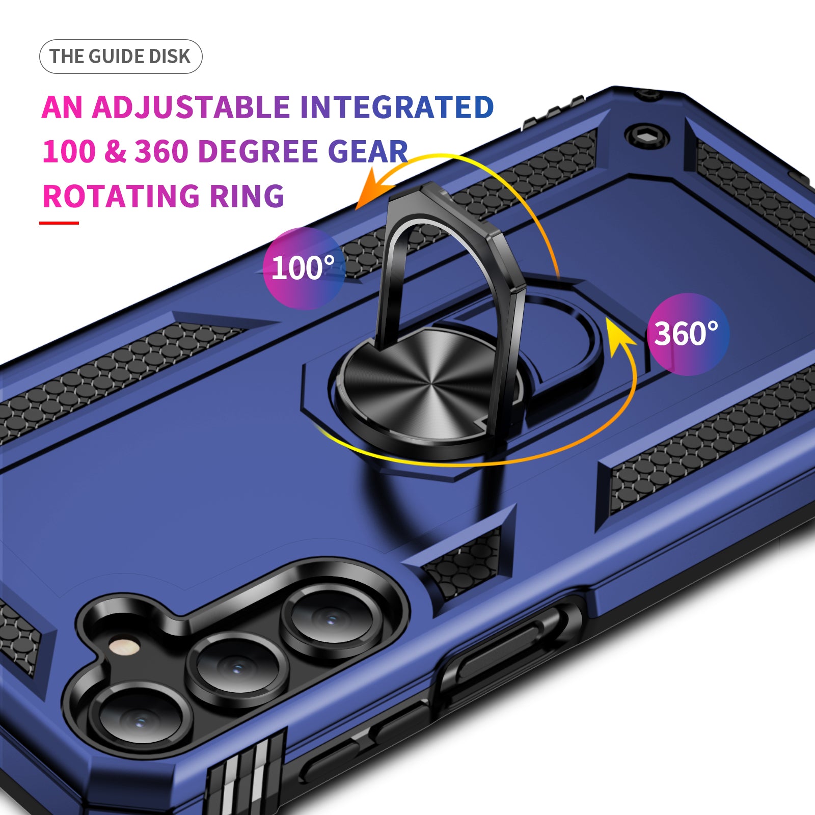 For Samsung Galaxy A16 5G / A16 4G Case PC+TPU Phone Cover with Rotary Ring Kickstand - Blue