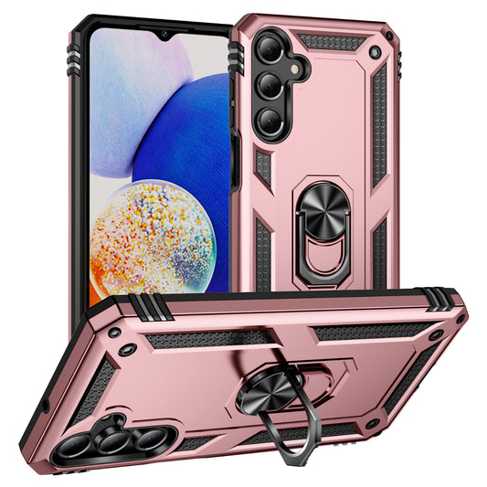 For Samsung Galaxy A16 5G / A16 4G Case PC+TPU Phone Cover with Rotary Ring Kickstand - Rose Gold