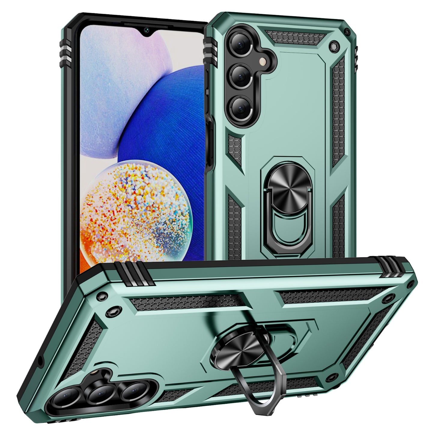 For Samsung Galaxy A16 5G / A16 4G Case PC+TPU Phone Cover with Rotary Ring Kickstand - Blackish Green