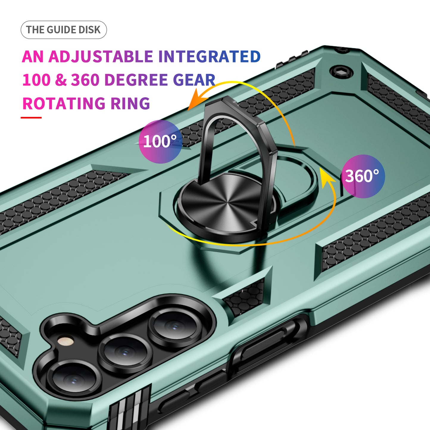 For Samsung Galaxy A16 5G / A16 4G Case PC+TPU Phone Cover with Rotary Ring Kickstand - Blackish Green