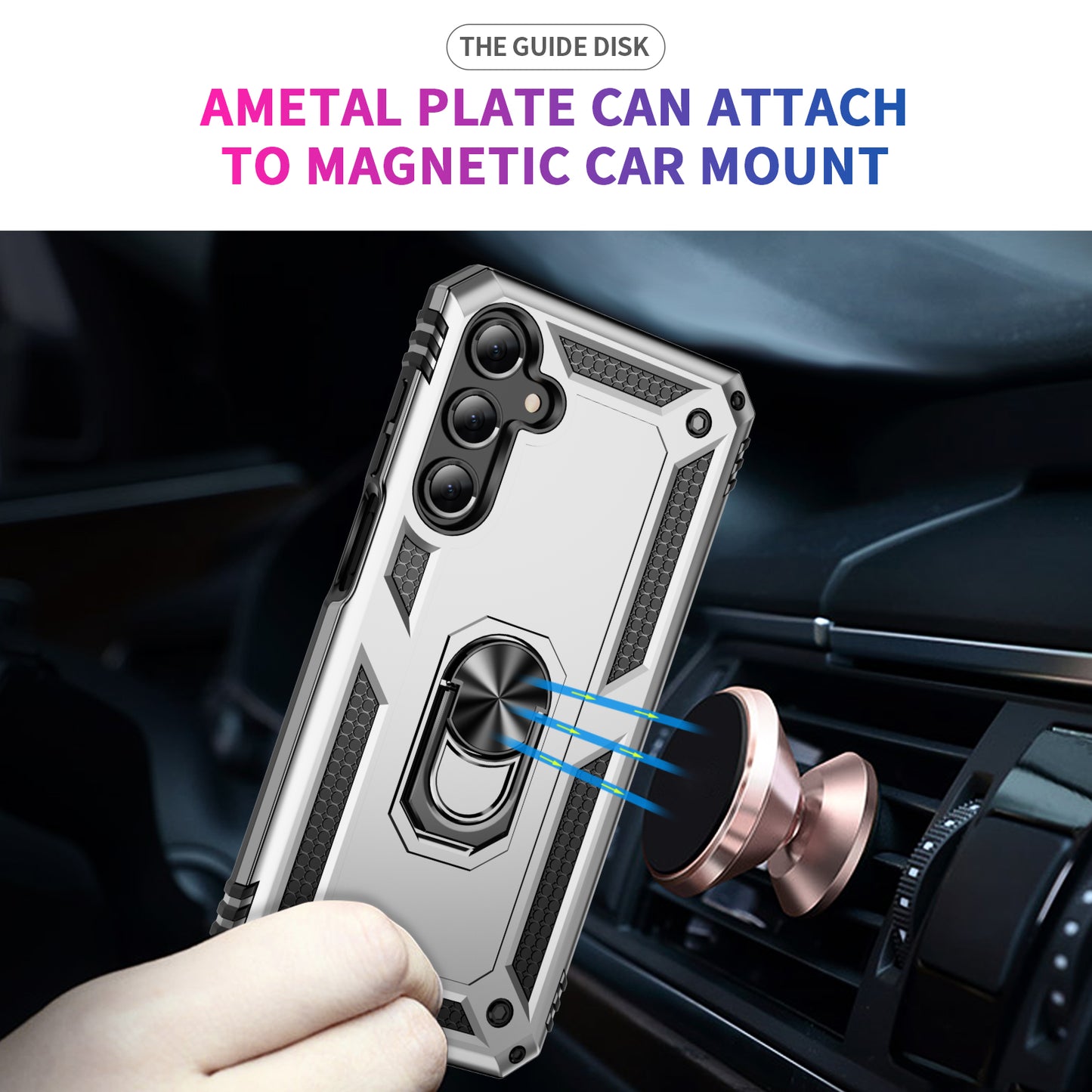 For Samsung Galaxy A16 5G / A16 4G Case PC+TPU Phone Cover with Rotary Ring Kickstand - Silver