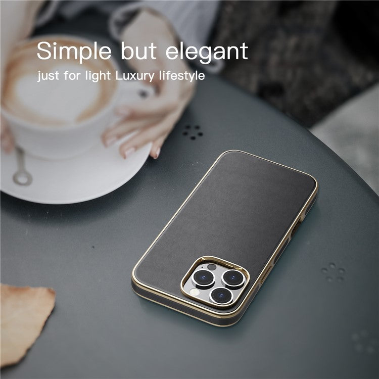For iPhone 16 Pro Case PU Leather Coated TPU Shockproof Back Cover - Brown