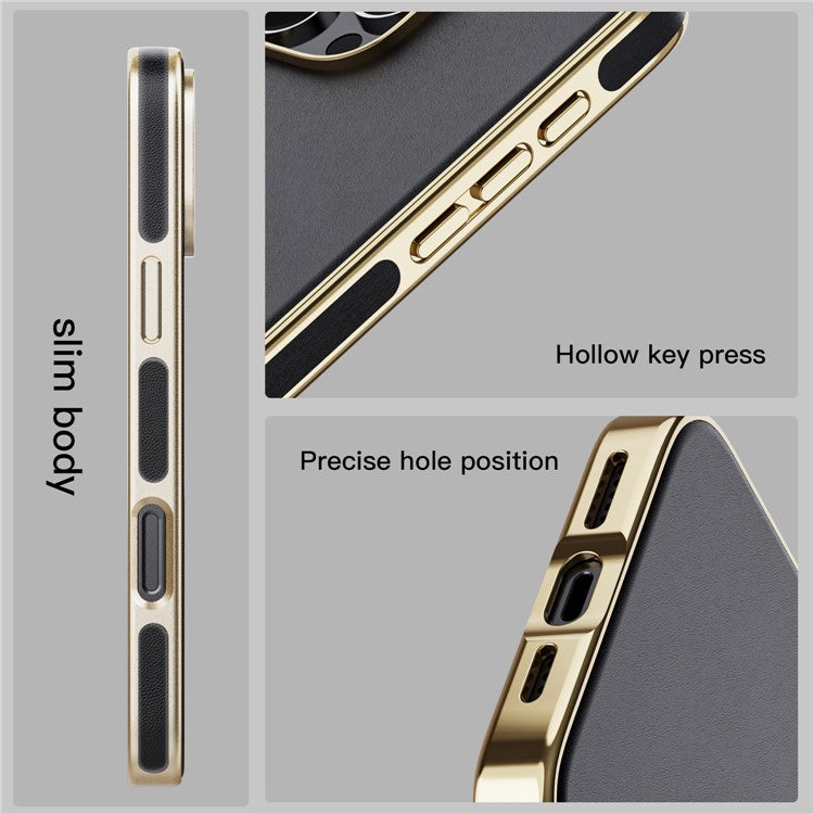 For iPhone 16 Pro Case PU Leather Coated TPU Shockproof Back Cover - Brown