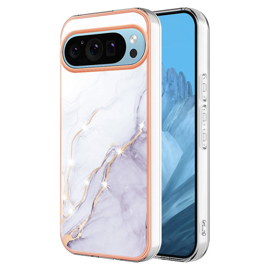 For Google Pixel 9 Pro / Google Pixel 9 Case YB IMD Series-2 Style-B IMD Marble Pattern TPU Back Cover - White 006