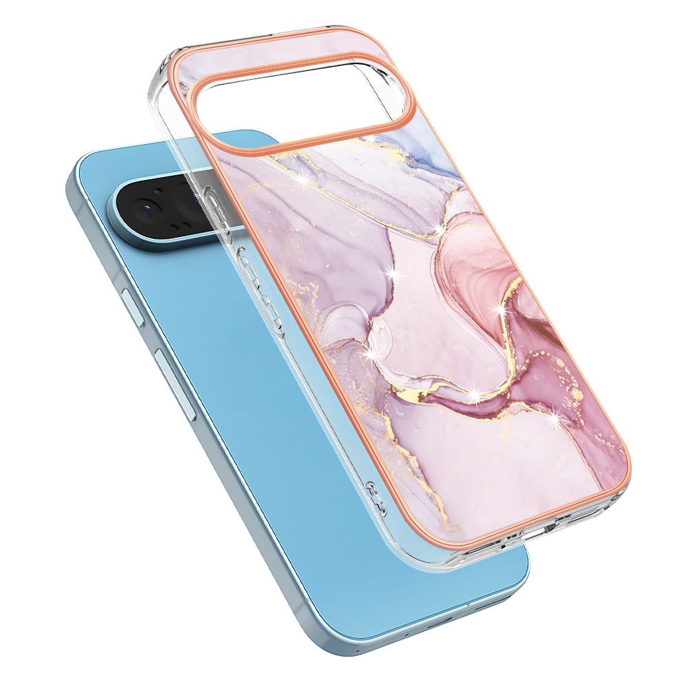For Google Pixel 9 Pro / Google Pixel 9 Case YB IMD Series-2 Style-B IMD Marble Pattern TPU Back Cover - Rose Gold 005