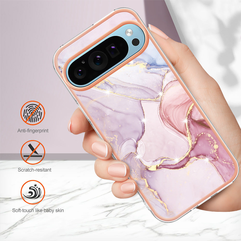 For Google Pixel 9 Pro / Google Pixel 9 Case YB IMD Series-2 Style-B IMD Marble Pattern TPU Back Cover - Rose Gold 005