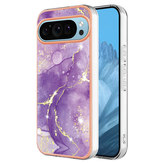 For Google Pixel 9 Pro / Google Pixel 9 Case YB IMD Series-2 Style-B IMD Marble Pattern TPU Back Cover - Purple 002
