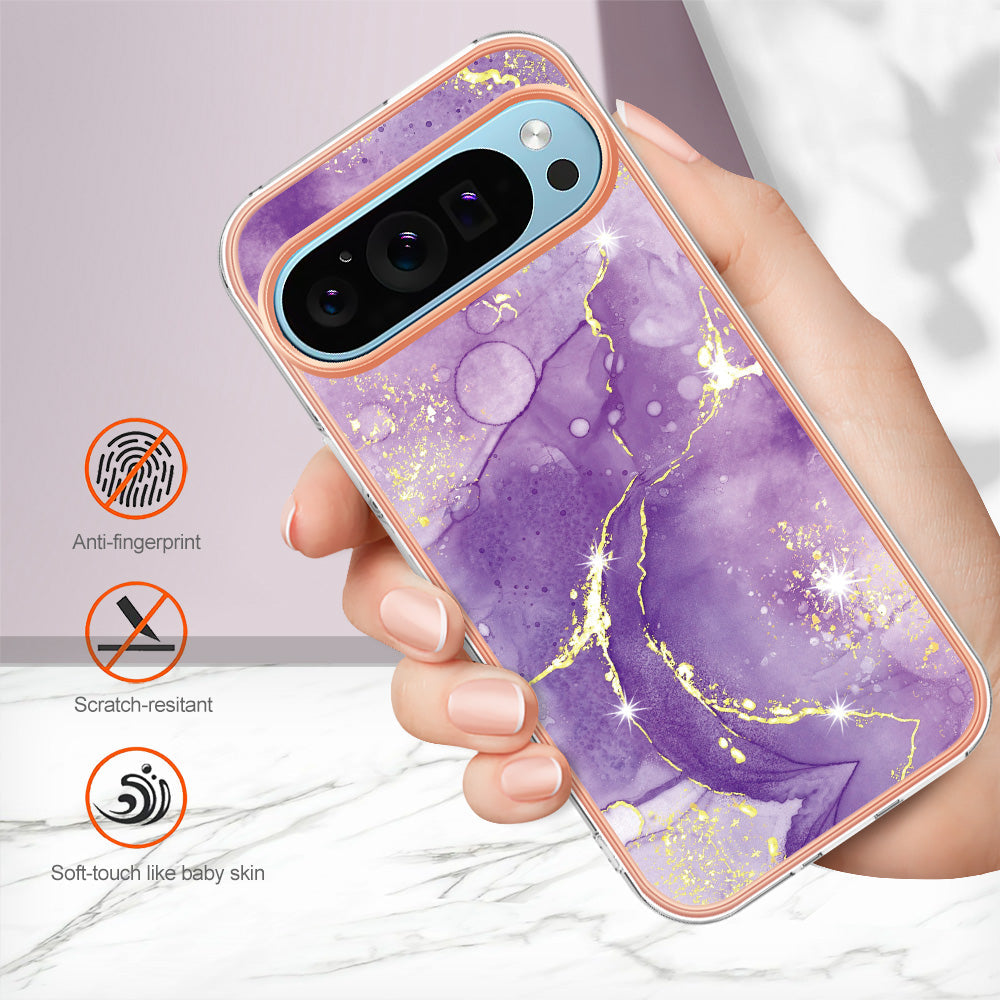 For Google Pixel 9 Pro / Google Pixel 9 Case YB IMD Series-2 Style-B IMD Marble Pattern TPU Back Cover - Purple 002
