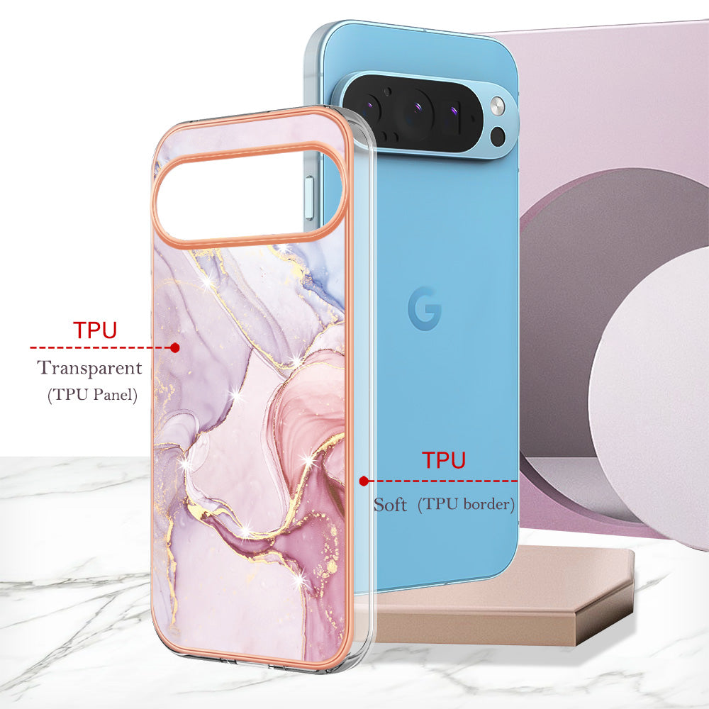 For Google Pixel 9 Pro XL Case YB IMD Series-2 Style-B IMD Marble Pattern TPU Back Cover - Rose Gold 005