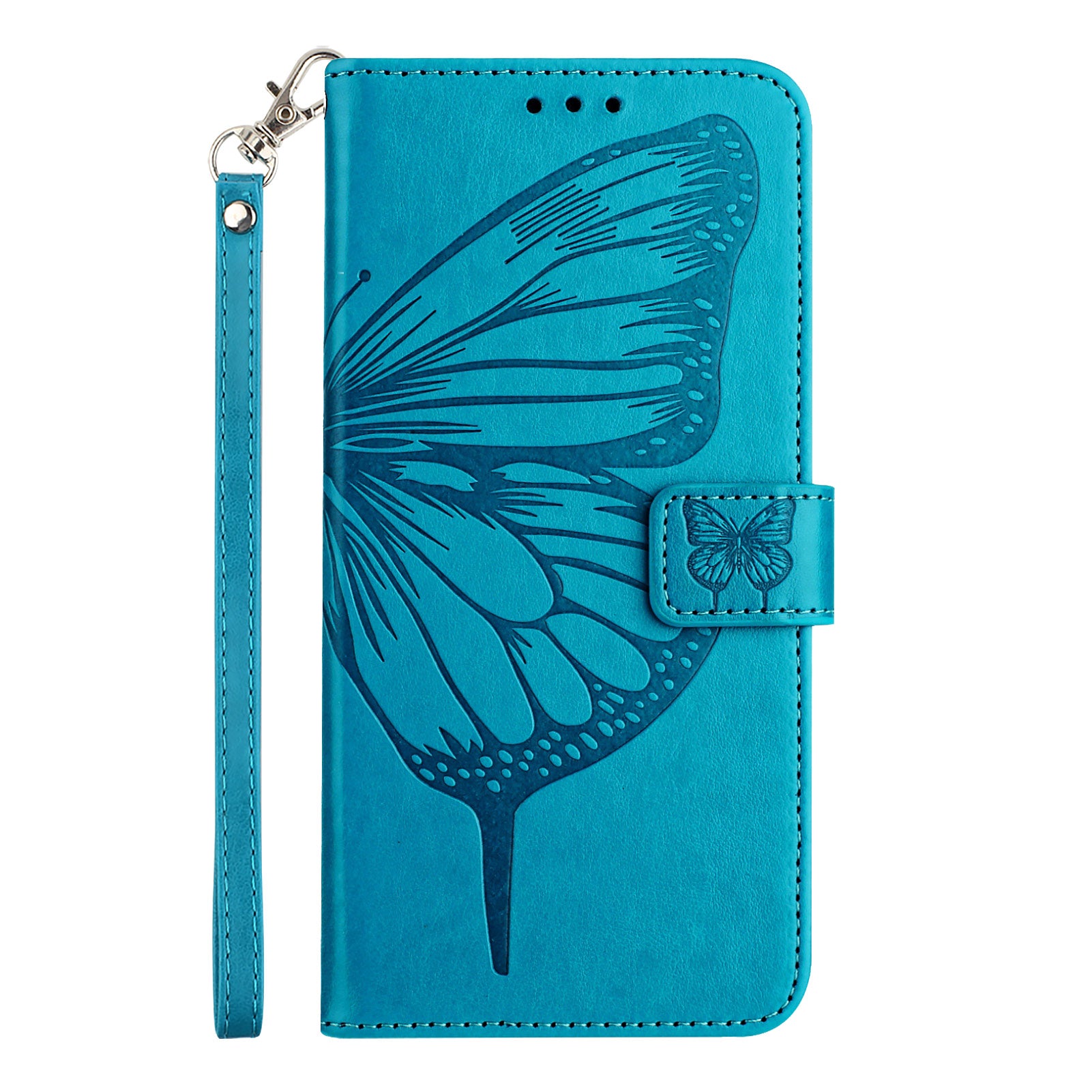For Samsung Galaxy A06 Case YB Imprinting Series-4 Butterfly Flower Flip Wallet Leather Phone Cover - Blue
