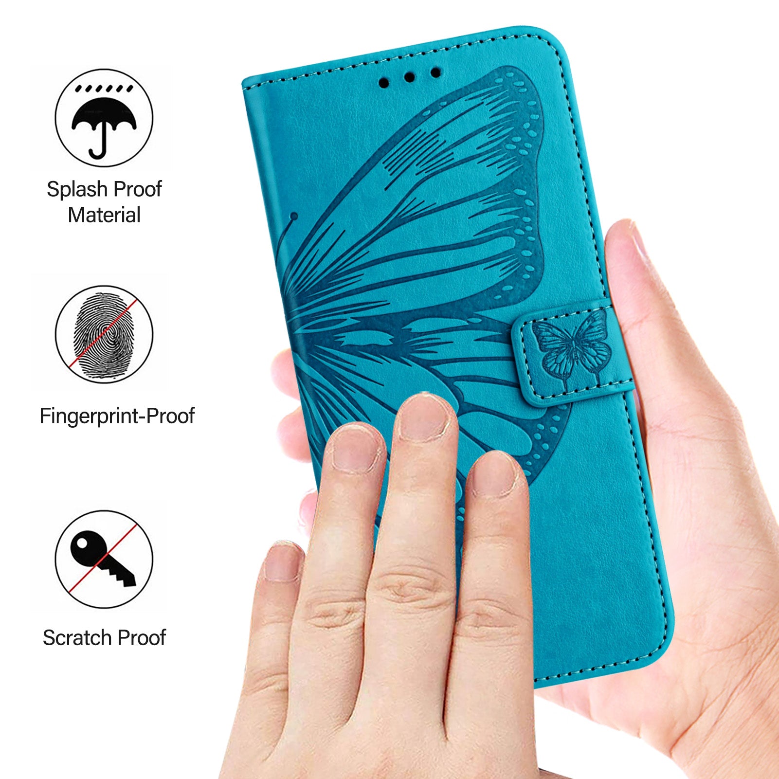 For Samsung Galaxy A06 Case YB Imprinting Series-4 Butterfly Flower Flip Wallet Leather Phone Cover - Blue