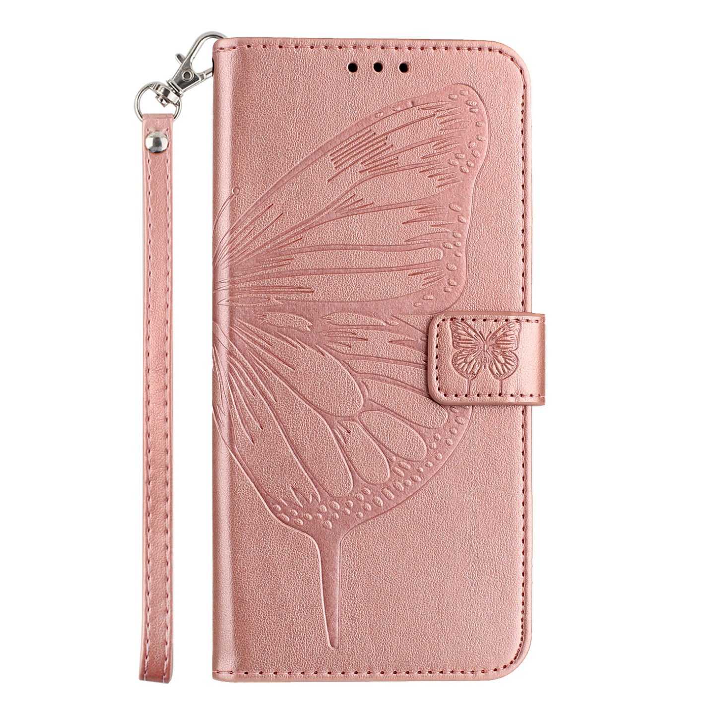 For Samsung Galaxy A06 Case YB Imprinting Series-4 Butterfly Flower Flip Wallet Leather Phone Cover -  Rose Gold