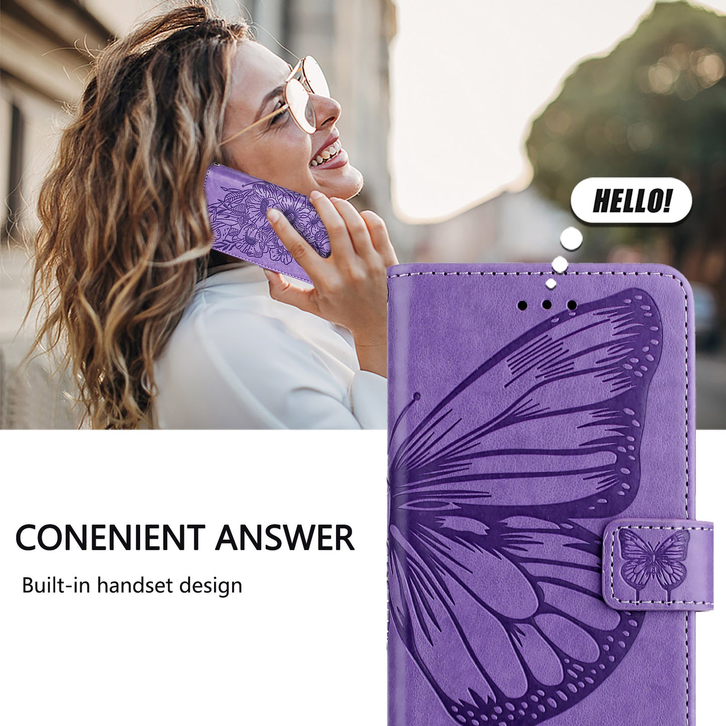 For Samsung Galaxy A06 Case YB Imprinting Series-4 Butterfly Flower Flip Wallet Leather Phone Cover - Purple