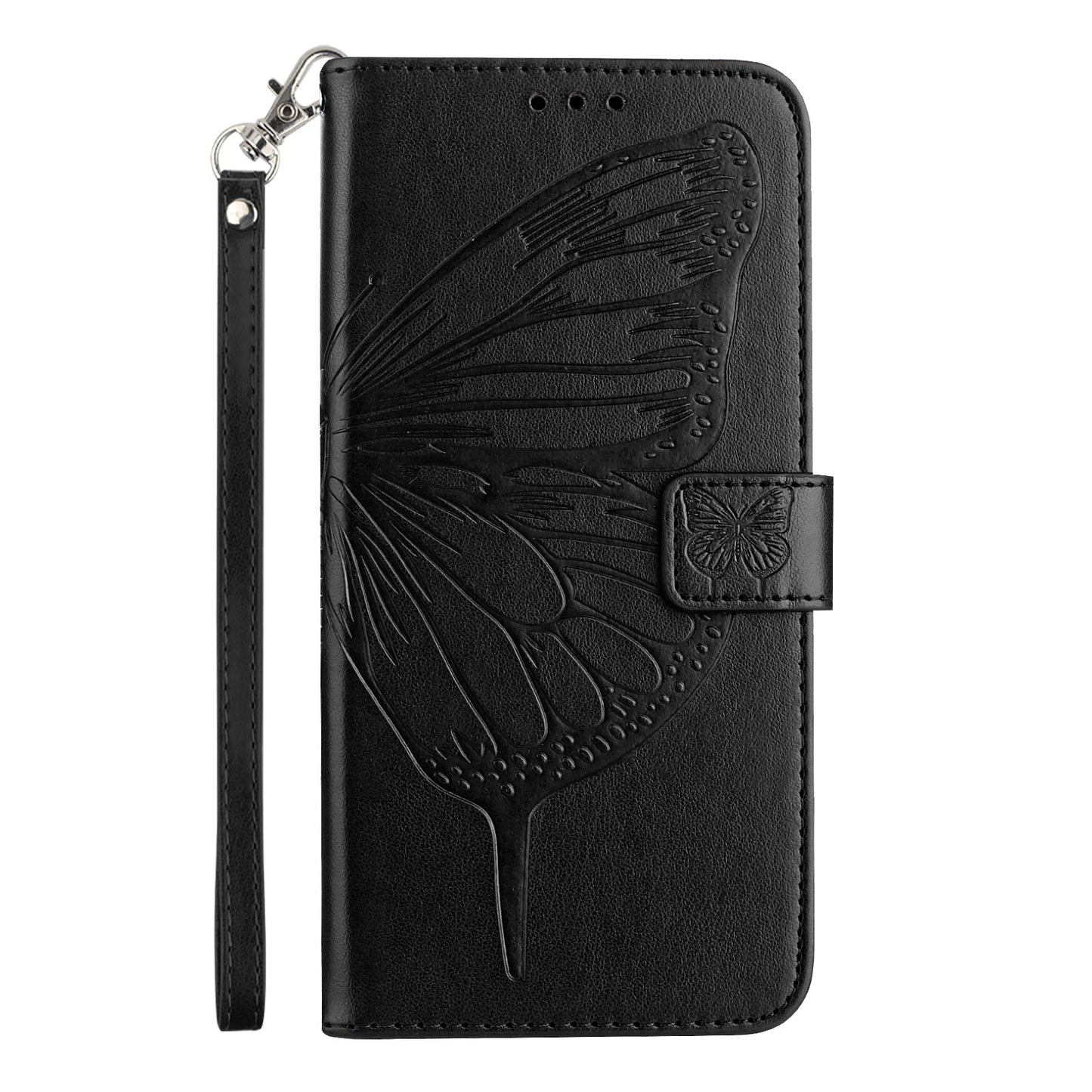 For Samsung Galaxy A16 5G / A16 4G Case YB Imprinting Series-4 Butterfly Flower Flip Wallet Leather Phone Cover - Black