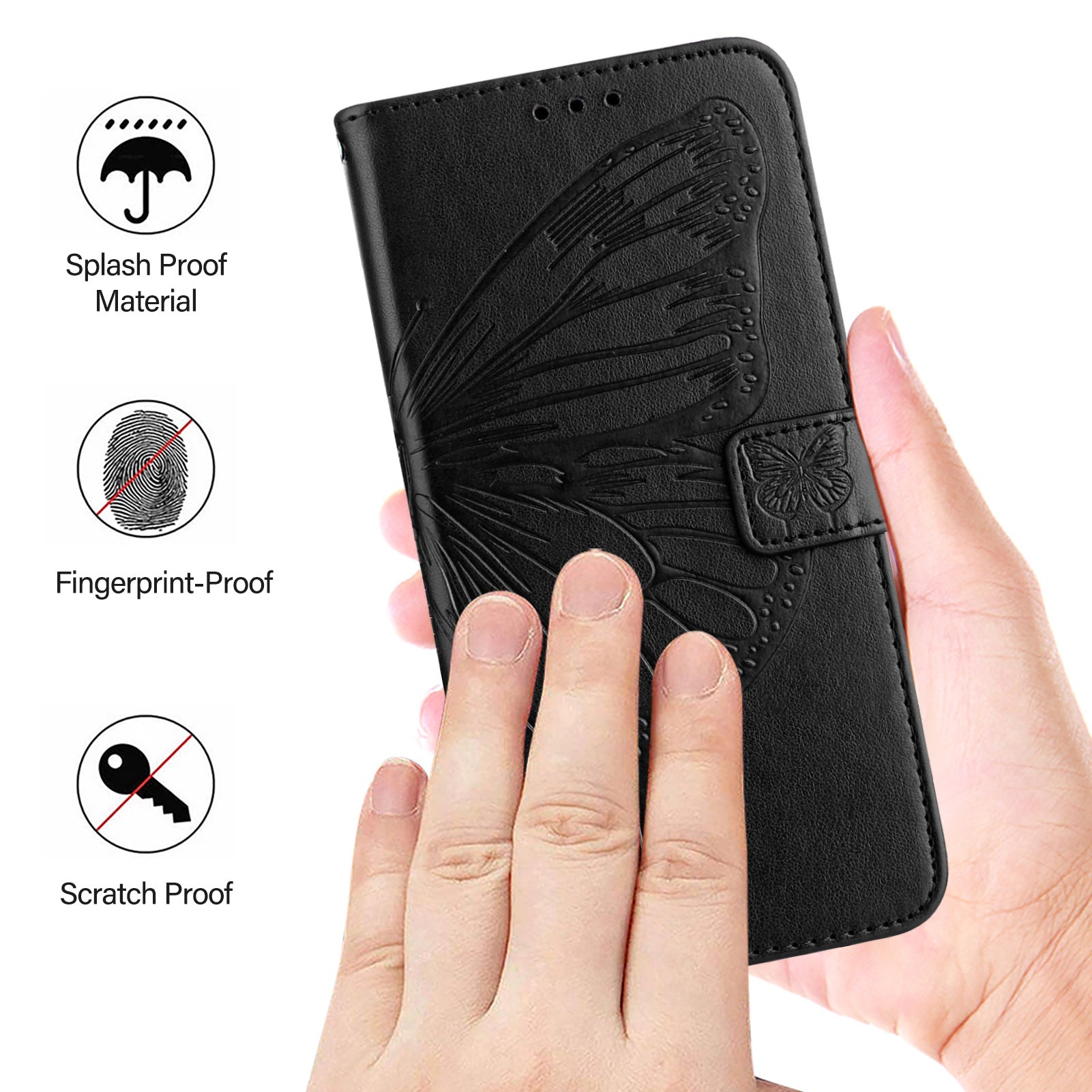 For Samsung Galaxy A16 5G / A16 4G Case YB Imprinting Series-4 Butterfly Flower Flip Wallet Leather Phone Cover - Black