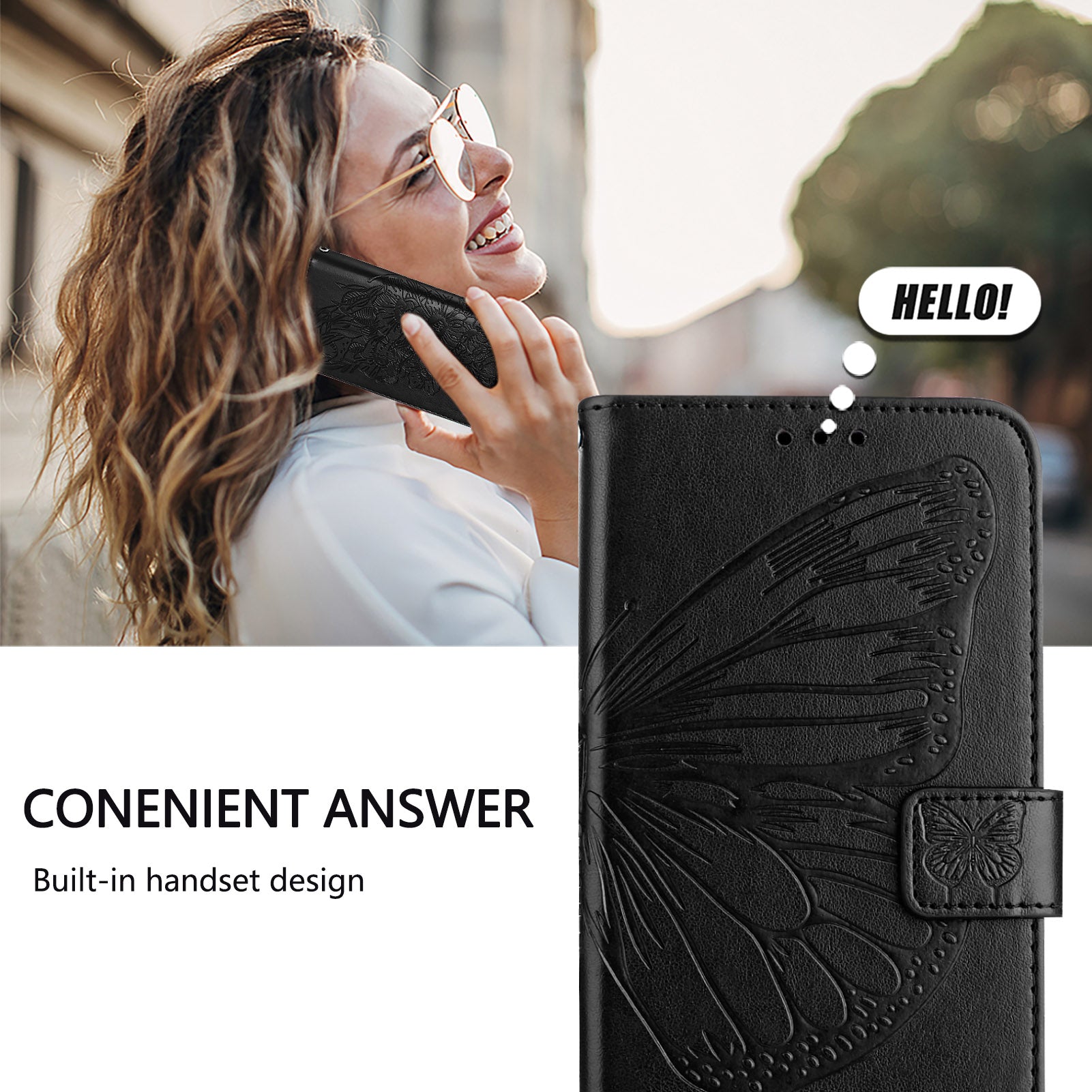 For Samsung Galaxy A16 5G / A16 4G Case YB Imprinting Series-4 Butterfly Flower Flip Wallet Leather Phone Cover - Black