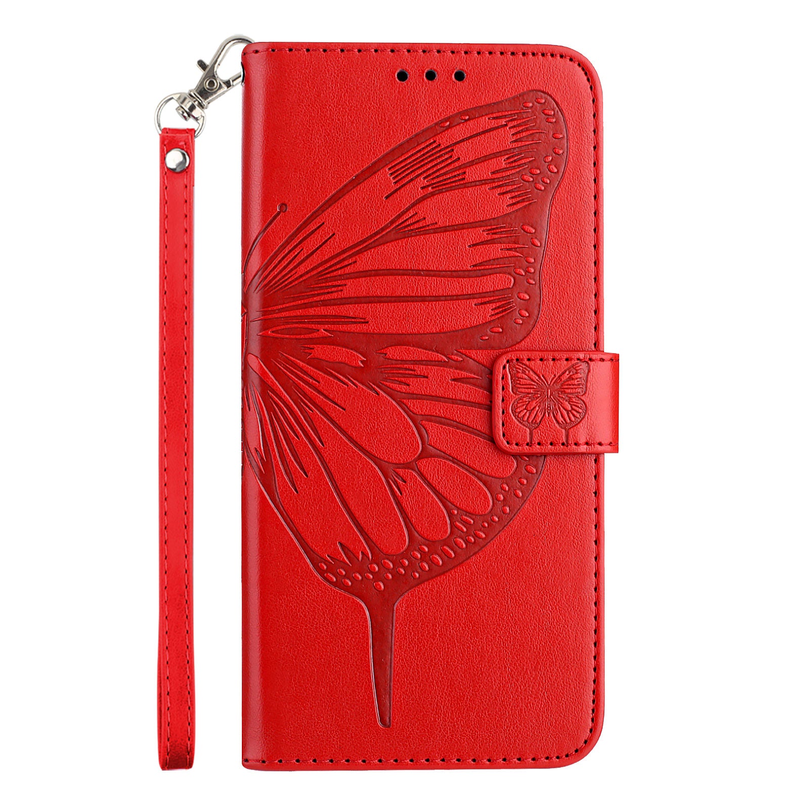 For Samsung Galaxy A16 5G / A16 4G Case YB Imprinting Series-4 Butterfly Flower Flip Wallet Leather Phone Cover - Red