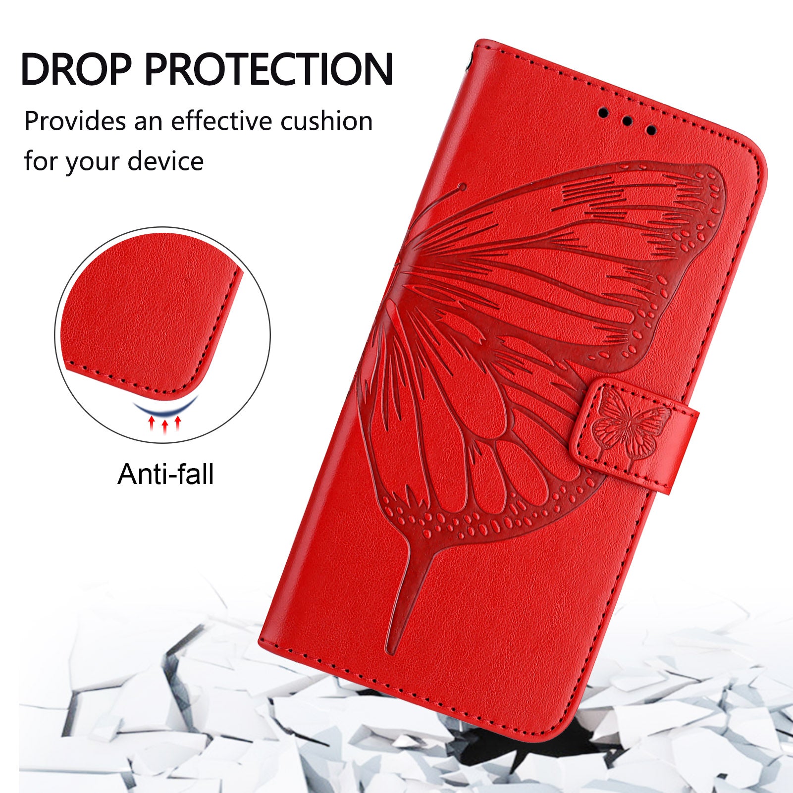 For Samsung Galaxy A16 5G / A16 4G Case YB Imprinting Series-4 Butterfly Flower Flip Wallet Leather Phone Cover - Red
