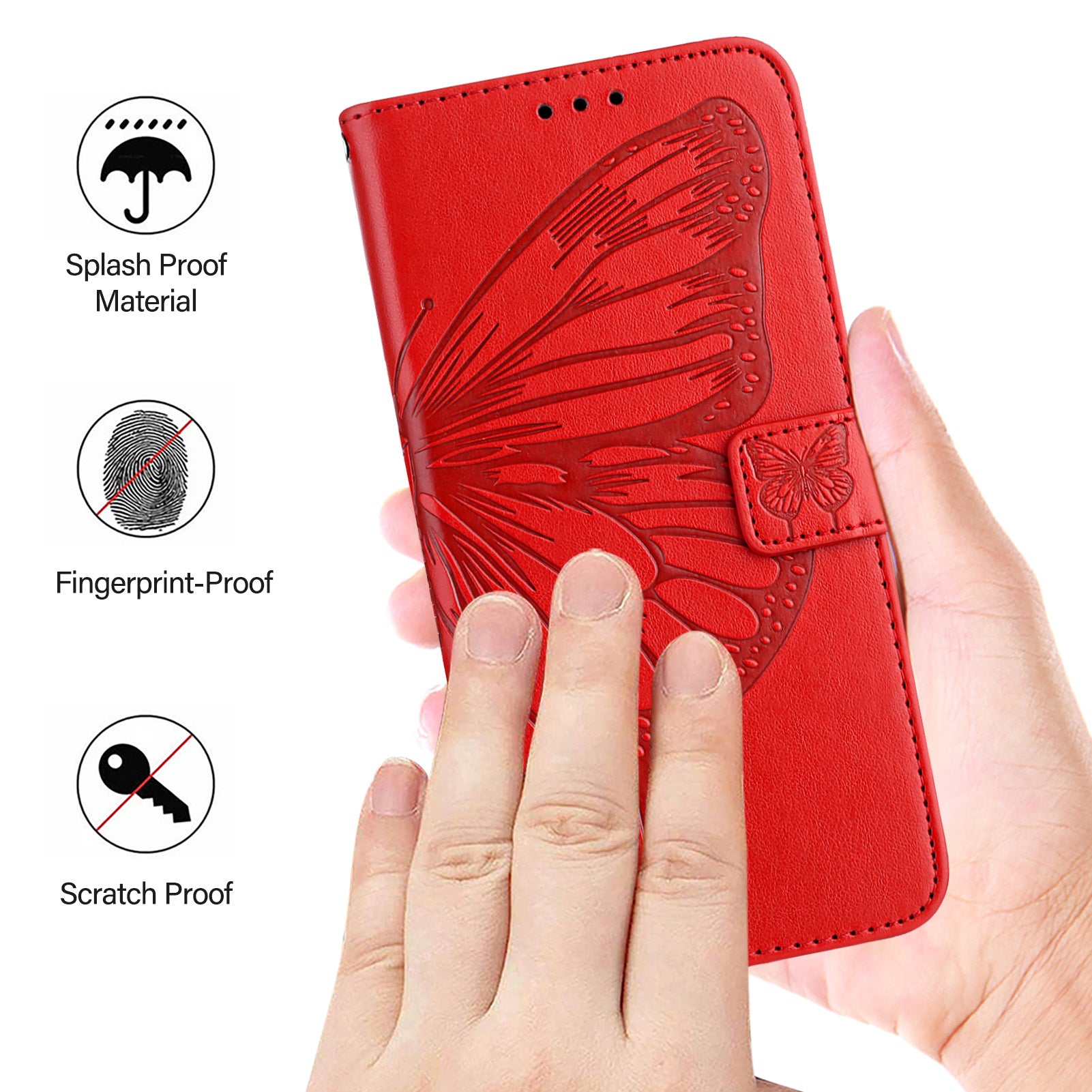 For Samsung Galaxy A16 5G / A16 4G Case YB Imprinting Series-4 Butterfly Flower Flip Wallet Leather Phone Cover - Red